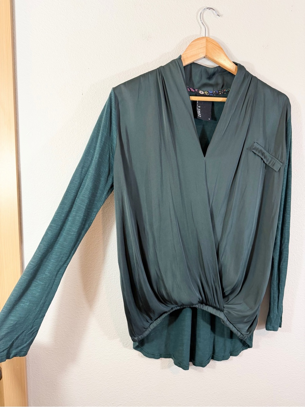 Anthropologie Dolan Green Satin Front Blouse Size S V-Neck Faux Wrap Casual - Picture 3 of 7